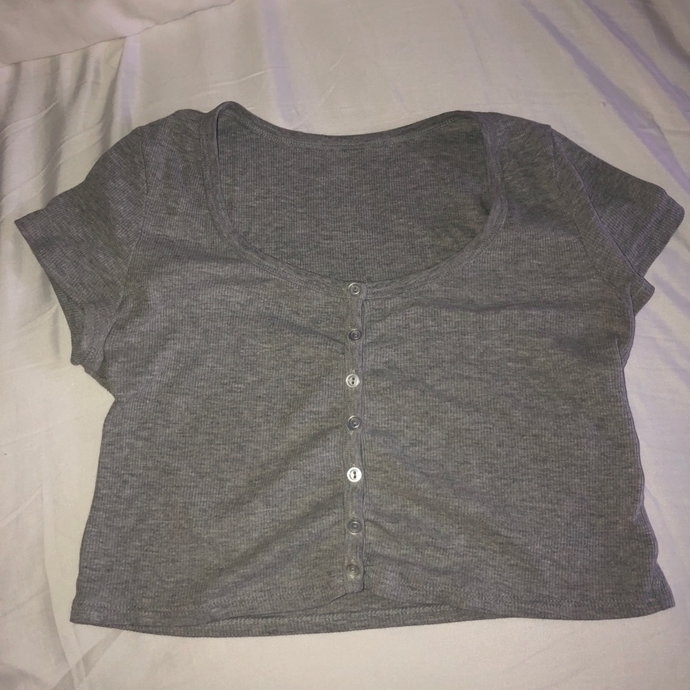 American Apparel Gray Button Crop Top